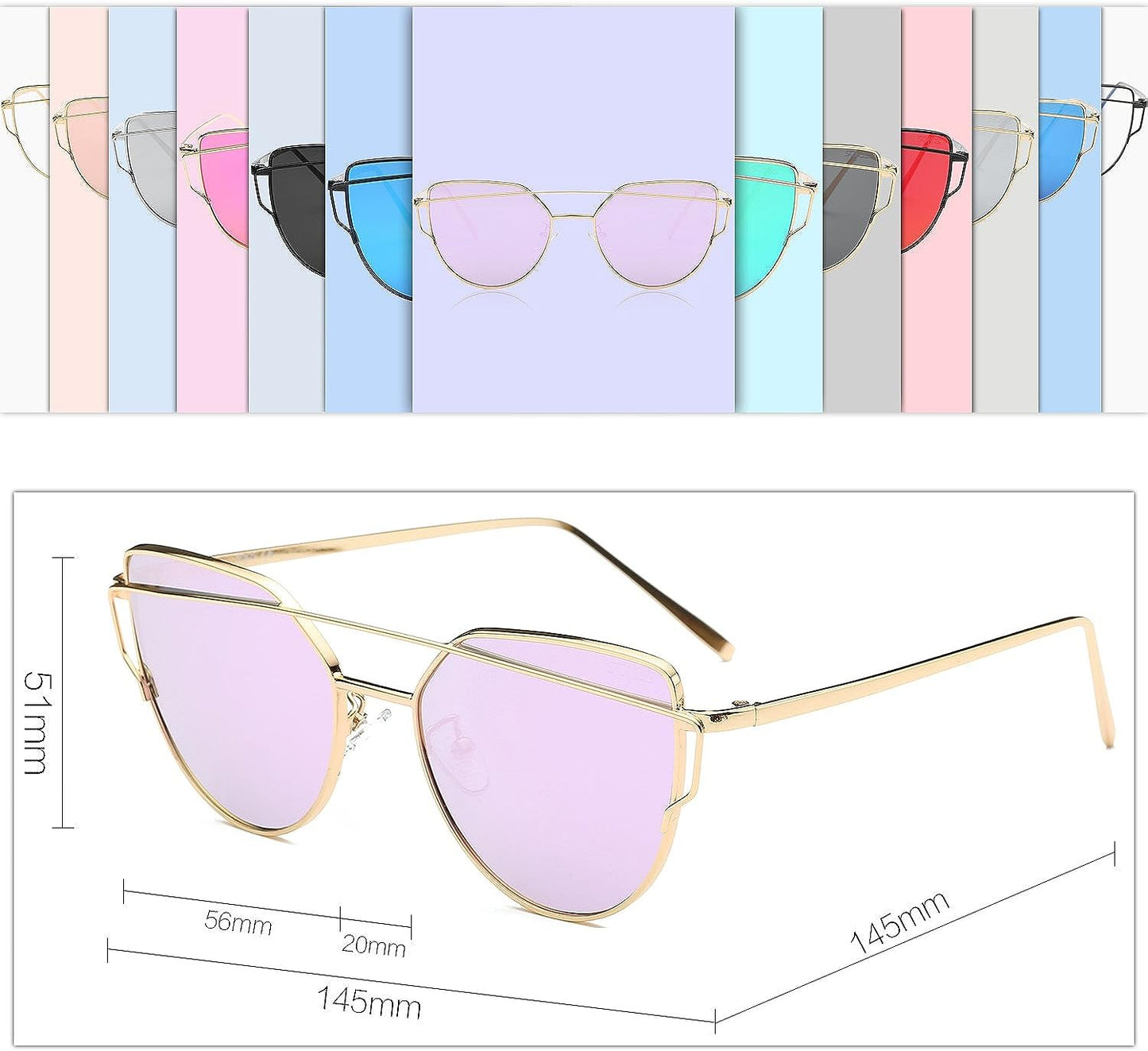 SOJOS Cat Eye Sunglasses for Women Fashion Designer Style Mirrored Lenses