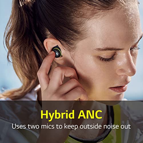 LG TONE Free True Wireless Bluetooth Sports Earbuds TF8 - with Uvnano Charging Case, IP67 Dust and Water Resistance, Black, Small