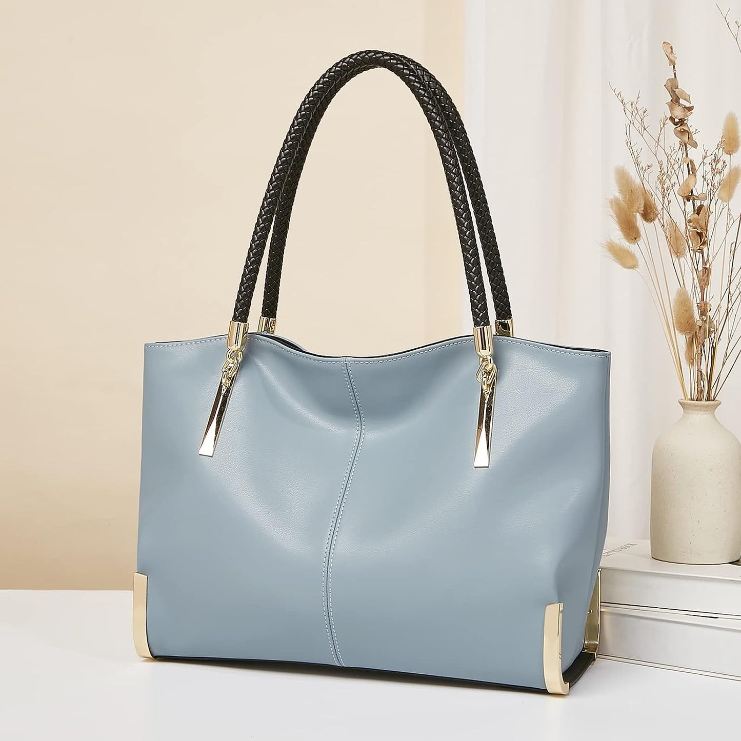 FOXLOVER Large Capacity Tote Handbags for Women, Genuine Leather Ladies Top-handle Bags Fashion Shoulder Bags Purses