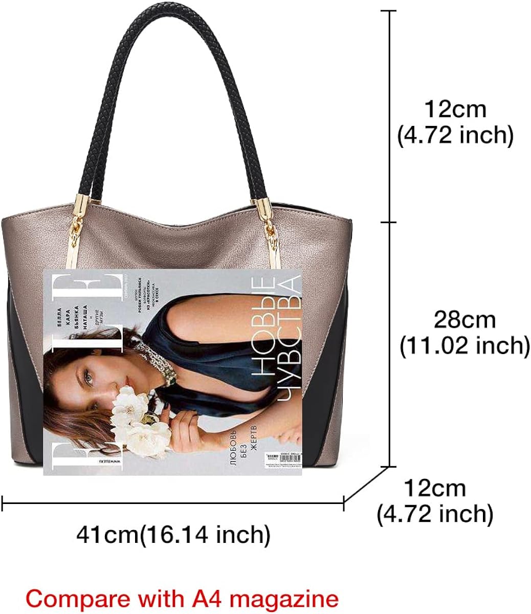 FOXLOVER Large Capacity Tote Handbags for Women, Genuine Leather Ladies Top-handle Bags Fashion Shoulder Bags Purses