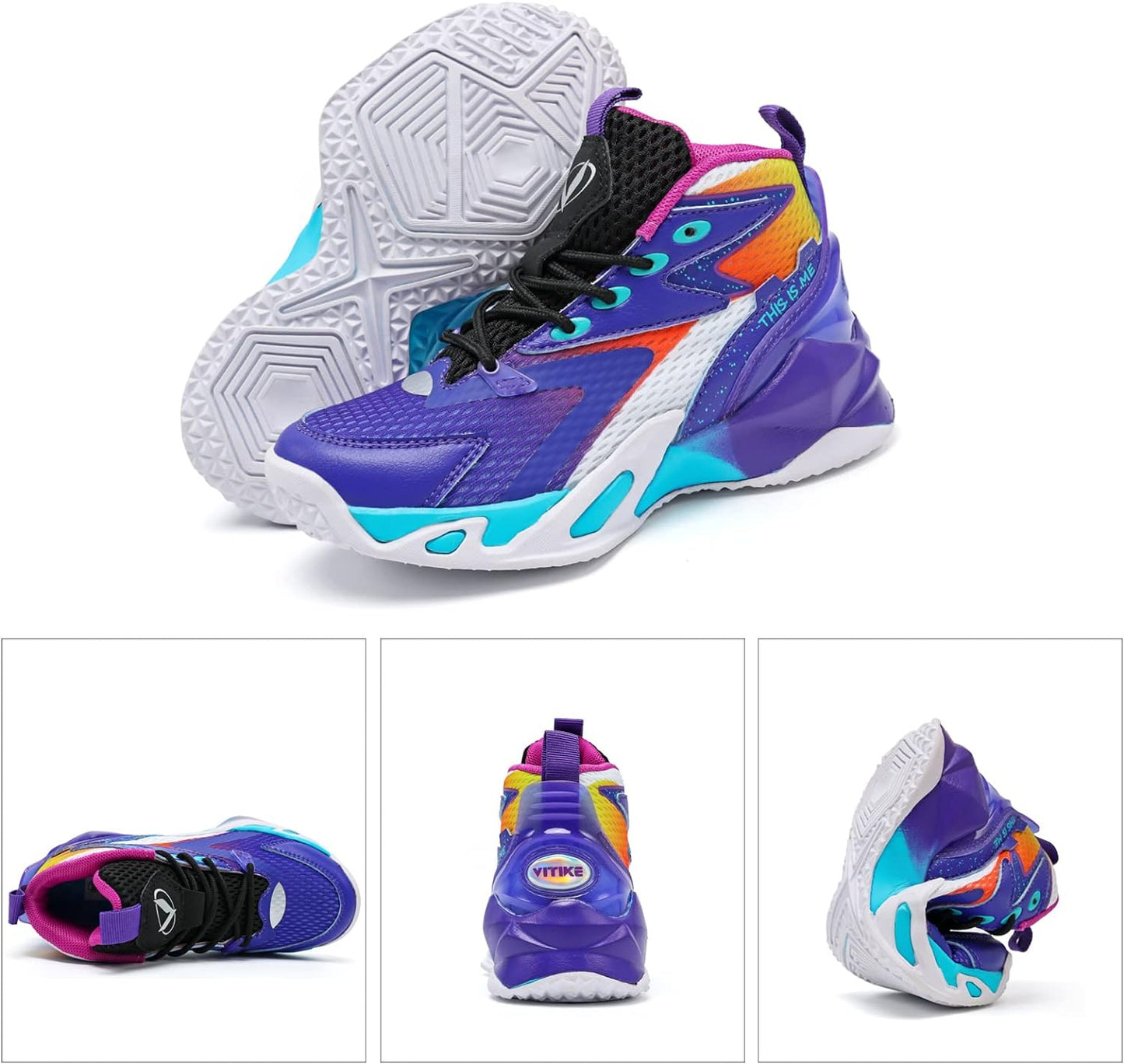 VITUOFLY Kids Basketball Shoes Boys Air Cushion Sneakers Girls Mid Top School Training Shoes Non-Slip Outdoor Sports Shoes Comfortable Boys Running Shoes Durable Little Kid/Big Kid