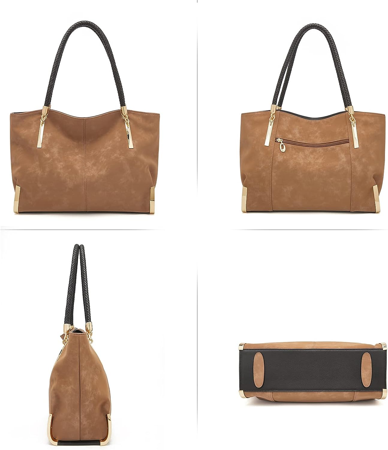 FOXLOVER Large Capacity Tote Handbags for Women, Genuine Leather Ladies Top-handle Bags Fashion Shoulder Bags Purses