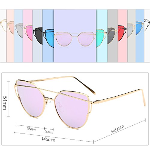 SOJOS Cat Eye Sunglasses for Women Fashion Designer Style Mirrored Lenses