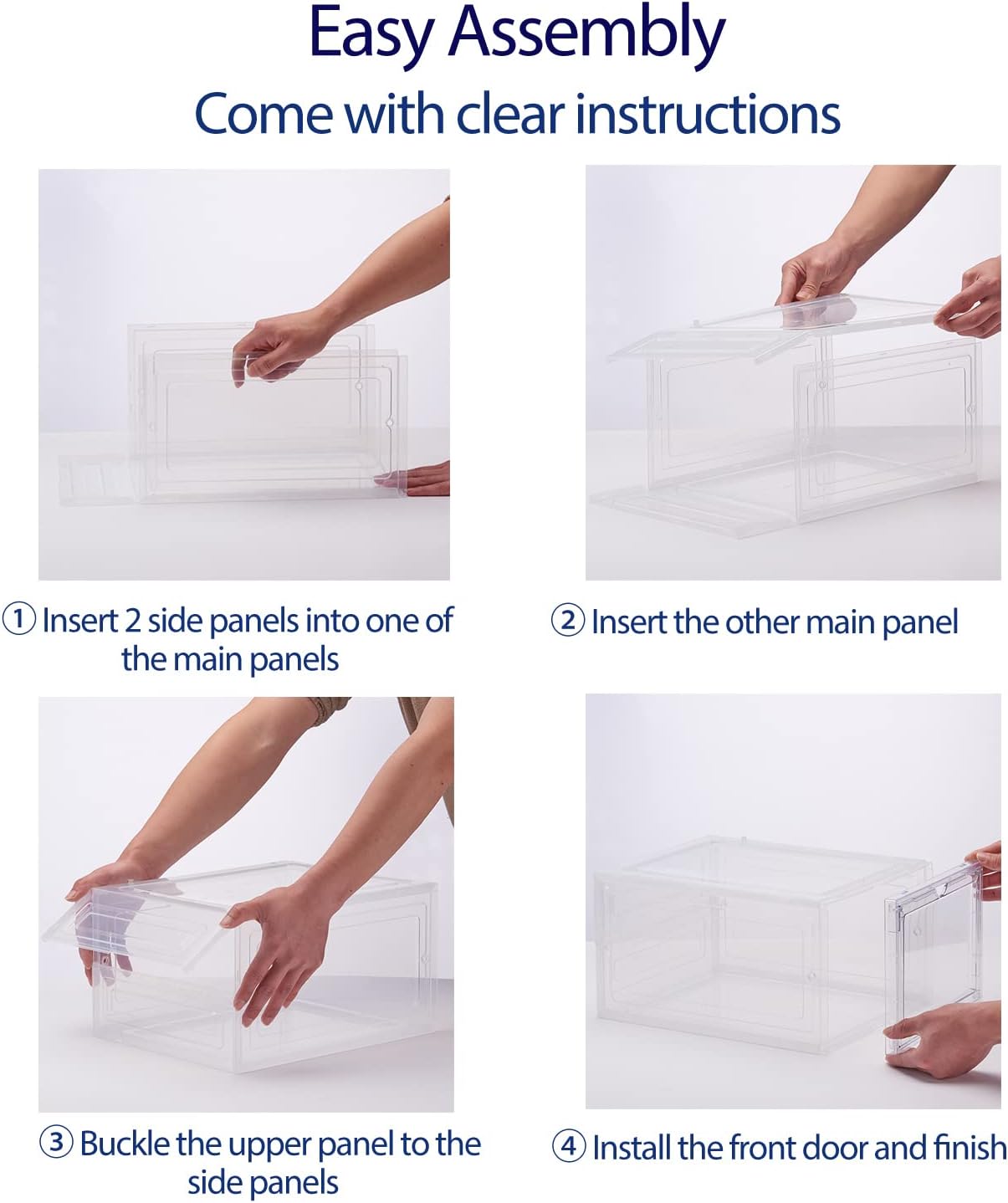 DEZENE Clear Shoe Storage Boxes: Pack of 6 Stackable Plastic Shoe Organizer Containers for Closet, Drop Front Shoe Bins for Sneakers, Fit Shoe Size Up to US Men 12