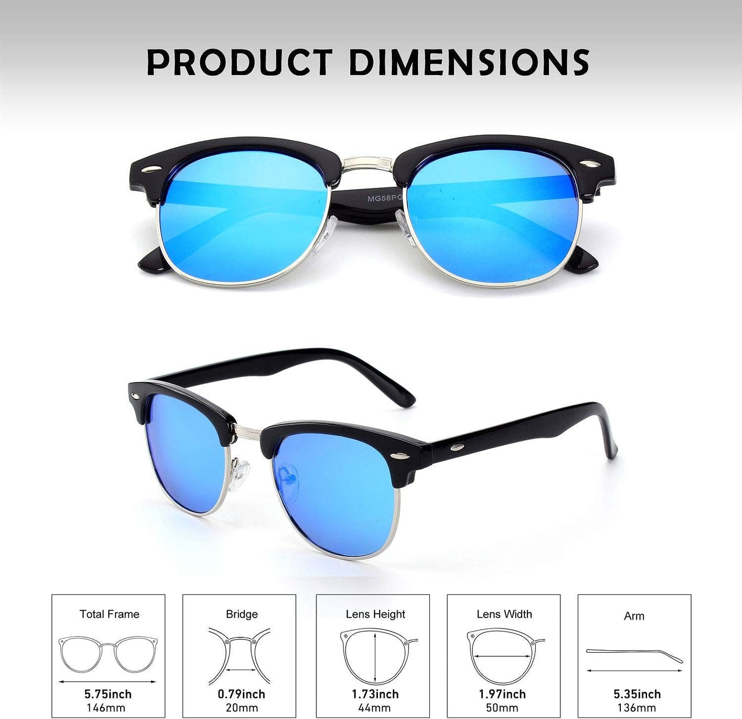 GQUEEN Classic Horn Rimmed Semi Rimless Polarized Sunglasses for Men Women GQO6
