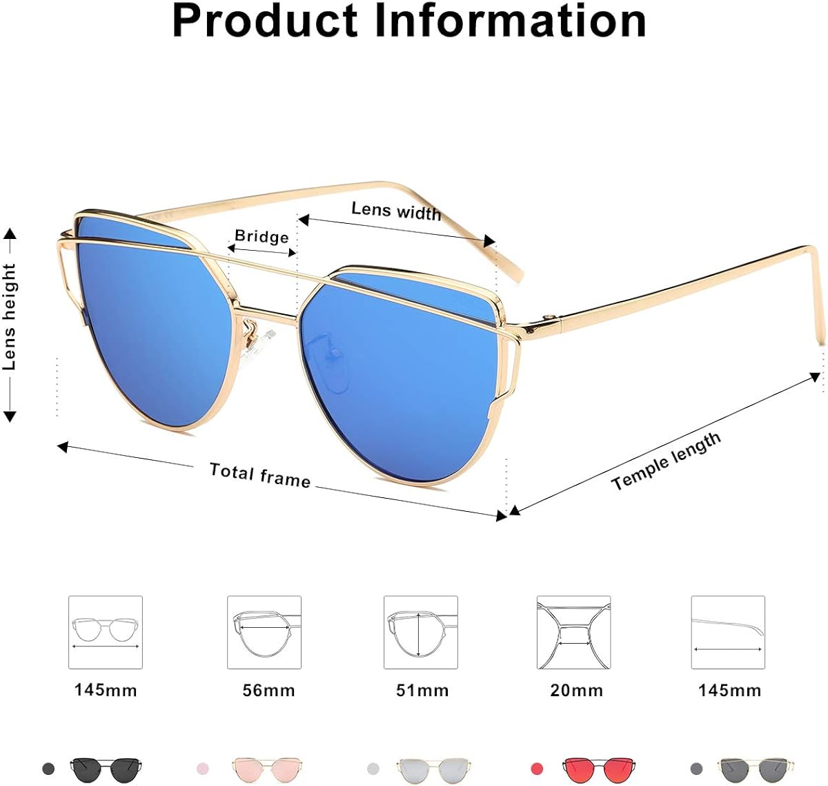 SOJOS Cat Eye Sunglasses for Women Fashion Designer Style Mirrored Lenses