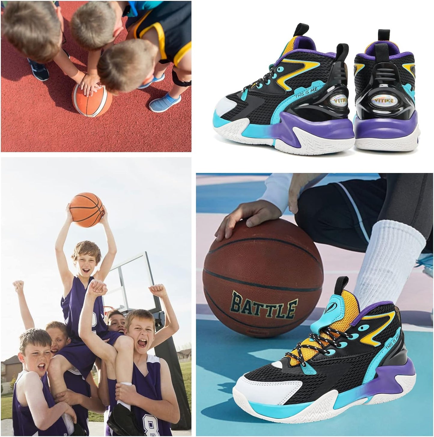 VITUOFLY Kids Basketball Shoes Boys Air Cushion Sneakers Girls Mid Top School Training Shoes Non-Slip Outdoor Sports Shoes Comfortable Boys Running Shoes Durable Little Kid/Big Kid