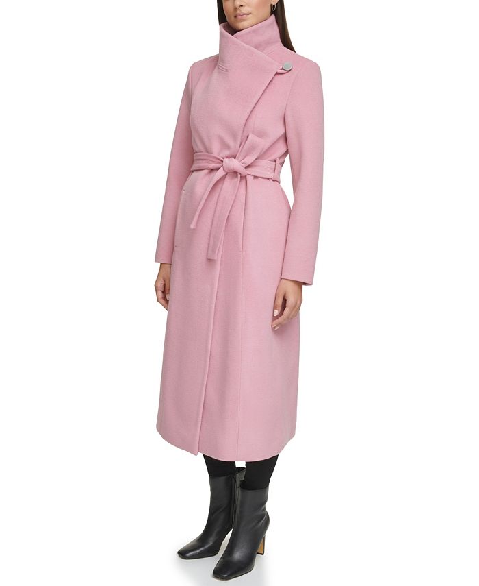 Women's Belted Maxi Wool Coat with Fenced Collar