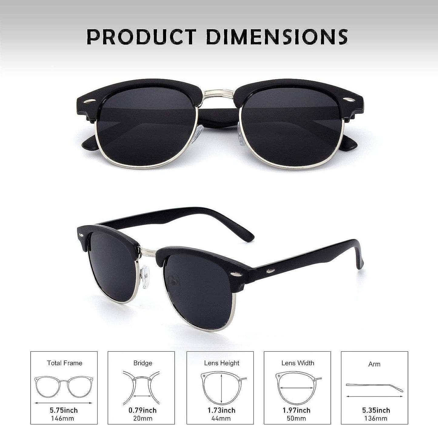 GQUEEN Classic Horn Rimmed Semi Rimless Polarized Sunglasses for Men Women GQO6