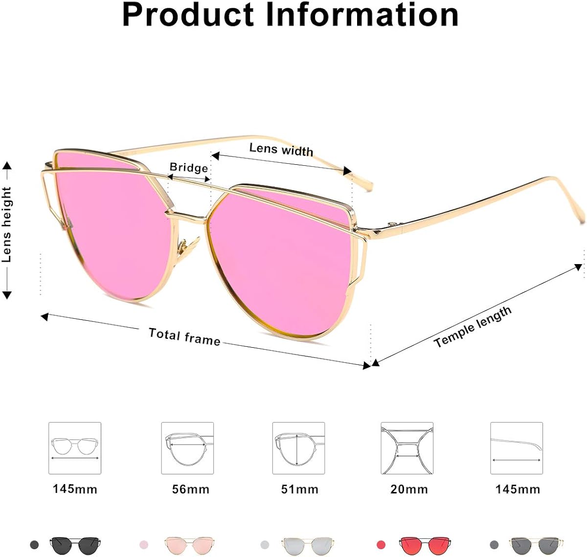 SOJOS Cat Eye Sunglasses for Women Fashion Designer Style Mirrored Lenses