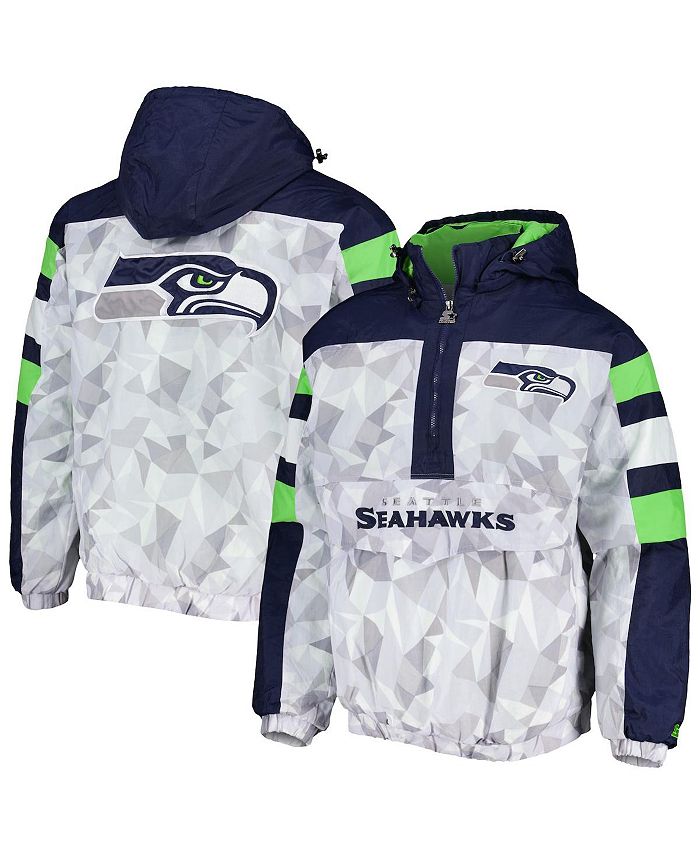 Men's White, Navy Seattle Seahawks Thursday Night Gridiron Raglan Half-Zip Hooded Jacket
