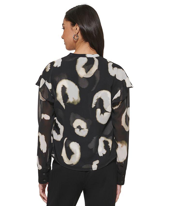 Women's Ruffle-Trim Split-Neck Blouse