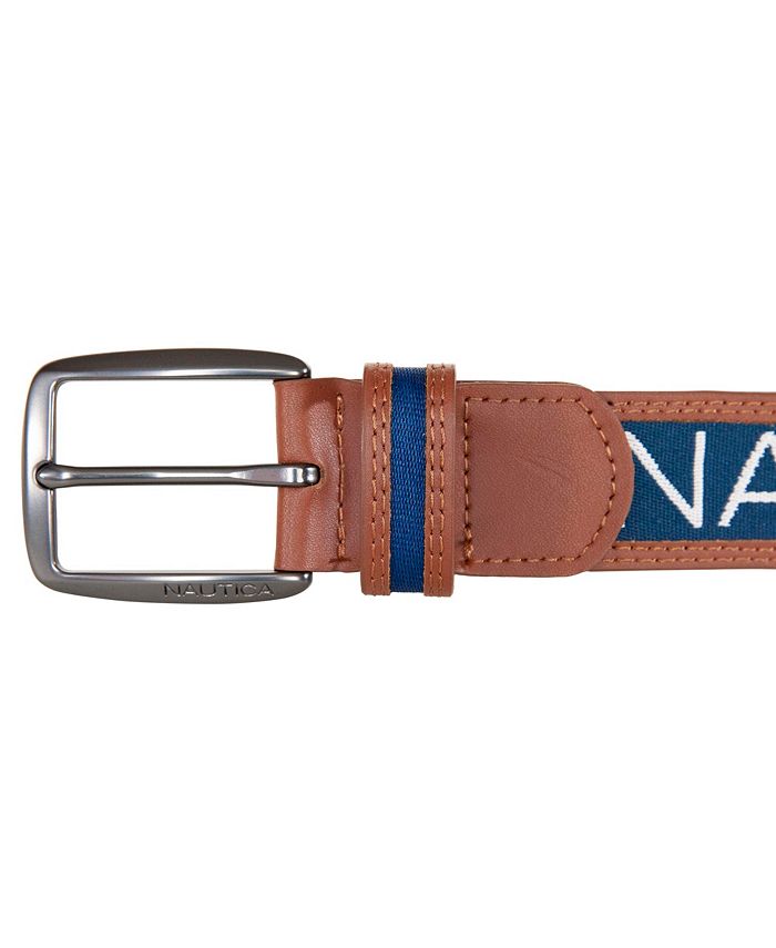 Men's Logo Ribbon with Leather Trim Belt