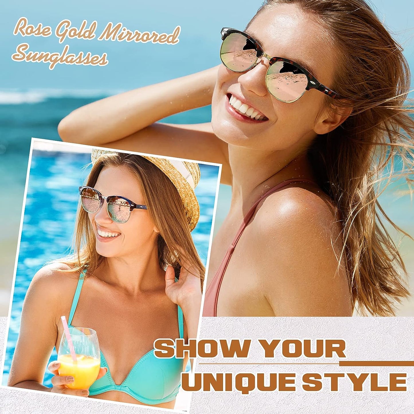 GQUEEN Classic Horn Rimmed Semi Rimless Polarized Sunglasses for Men Women GQO6