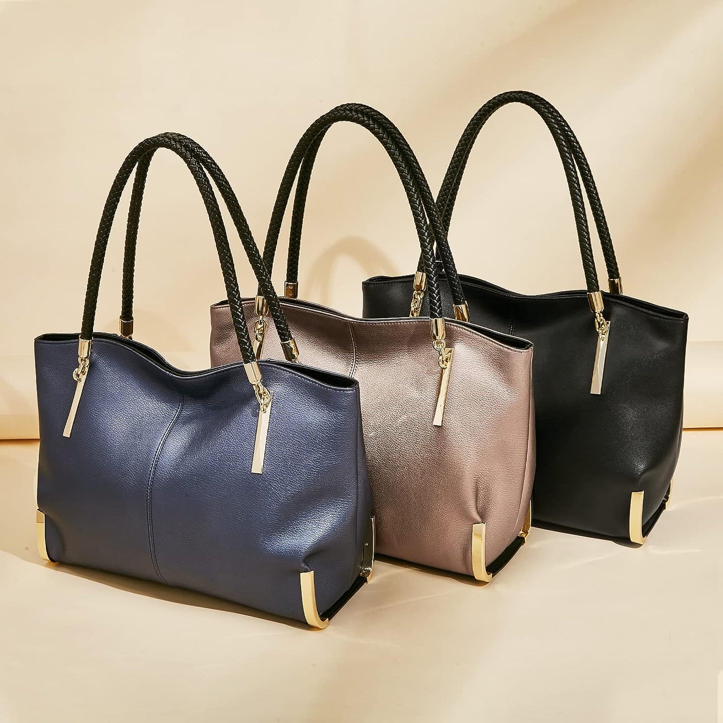 FOXLOVER Large Capacity Tote Handbags for Women, Genuine Leather Ladies Top-handle Bags Fashion Shoulder Bags Purses
