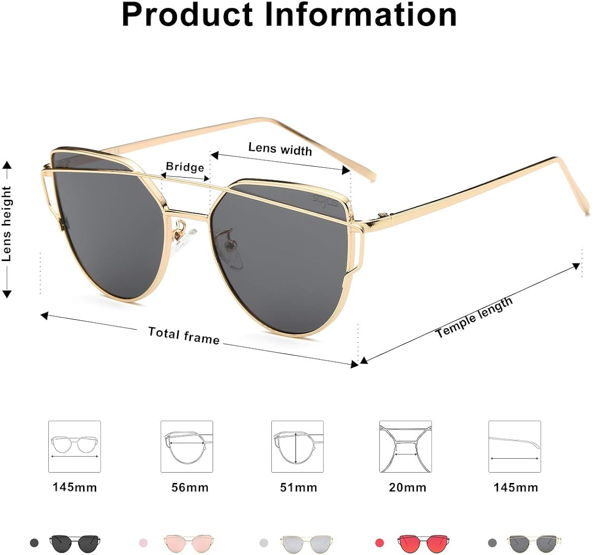 SOJOS Cat Eye Sunglasses for Women Fashion Designer Style Mirrored Lenses