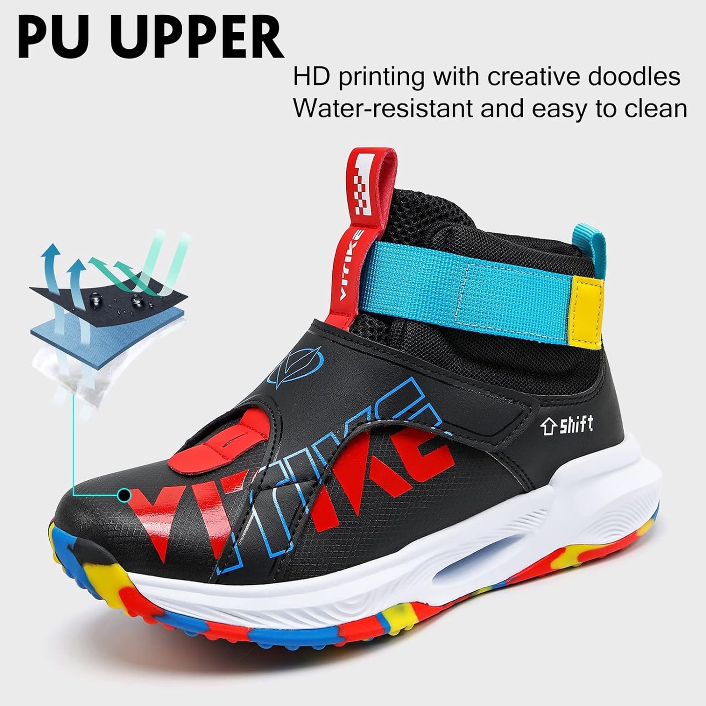 VITUOFLY Kids Basketball Shoes Boys Air Cushion Sneakers Girls Mid Top School Training Shoes Non-Slip Outdoor Sports Shoes Comfortable Boys Running Shoes Durable Little Kid/Big Kid