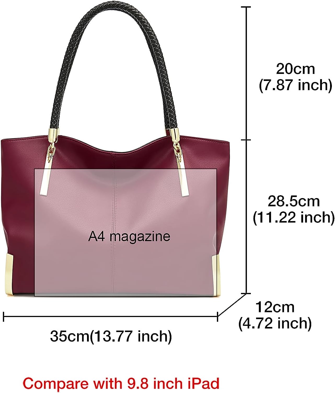 FOXLOVER Large Capacity Tote Handbags for Women, Genuine Leather Ladies Top-handle Bags Fashion Shoulder Bags Purses