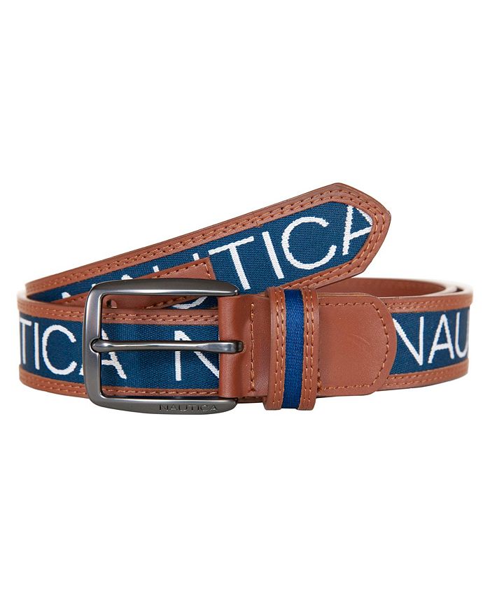 Men's Logo Ribbon with Leather Trim Belt