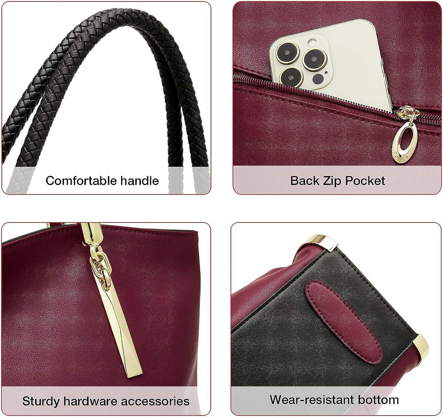 FOXLOVER Large Capacity Tote Handbags for Women, Genuine Leather Ladies Top-handle Bags Fashion Shoulder Bags Purses