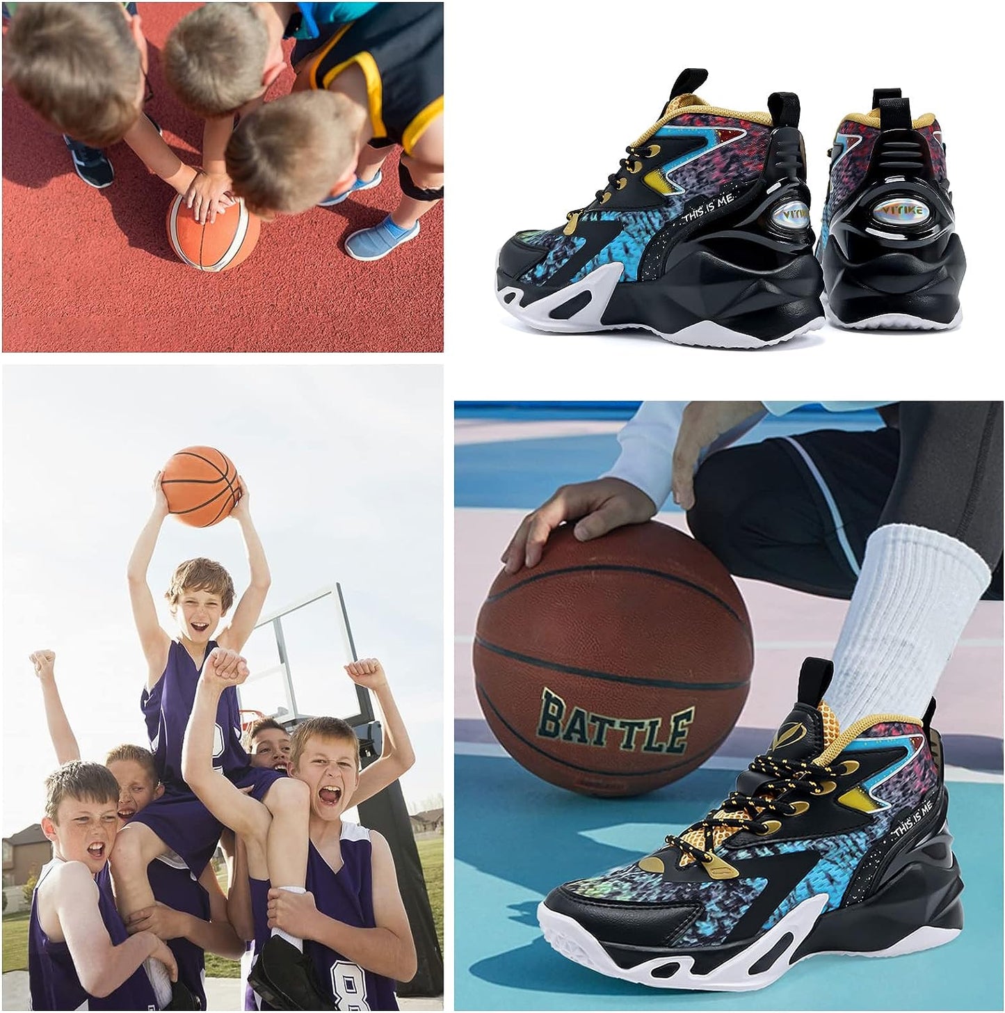 VITUOFLY Kids Basketball Shoes Boys Air Cushion Sneakers Girls Mid Top School Training Shoes Non-Slip Outdoor Sports Shoes Comfortable Boys Running Shoes Durable Little Kid/Big Kid