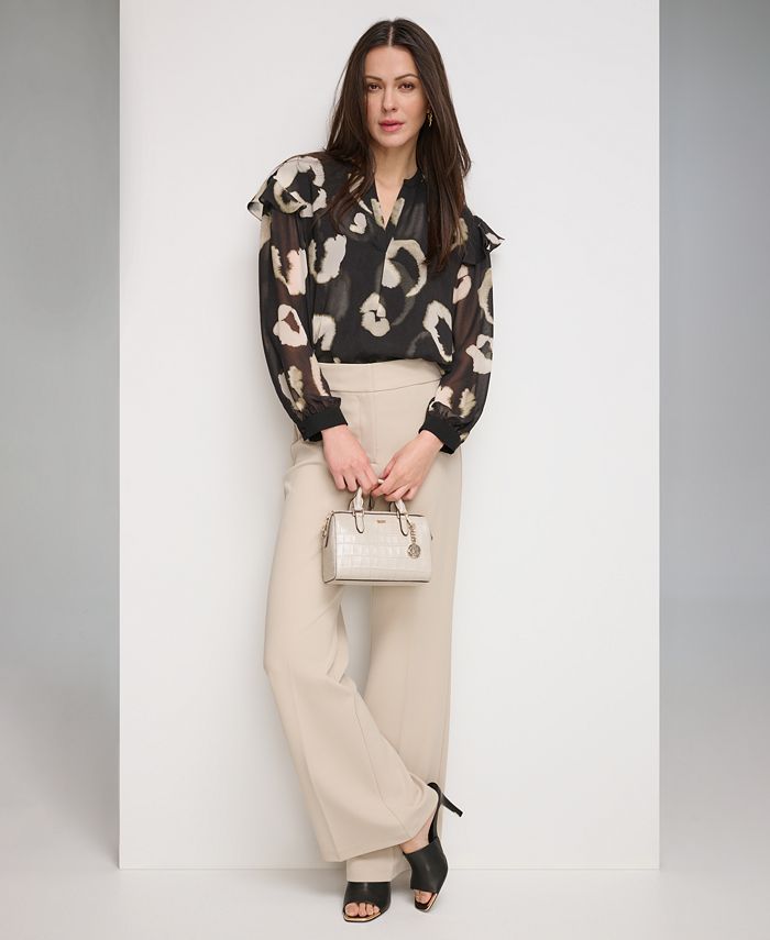 Women's Ruffle-Trim Split-Neck Blouse
