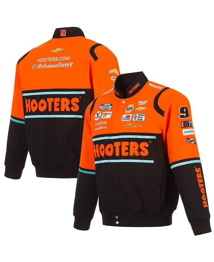 Men's Orange, Black Chase Elliott Hooters Twill Driver Uniform Full-Snap Jacket