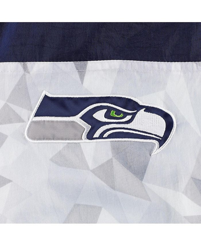 Men's White, Navy Seattle Seahawks Thursday Night Gridiron Raglan Half-Zip Hooded Jacket