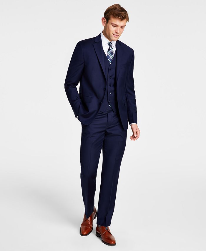 Men's Classic-Fit Wool Stretch Solid Vested Suit Separates