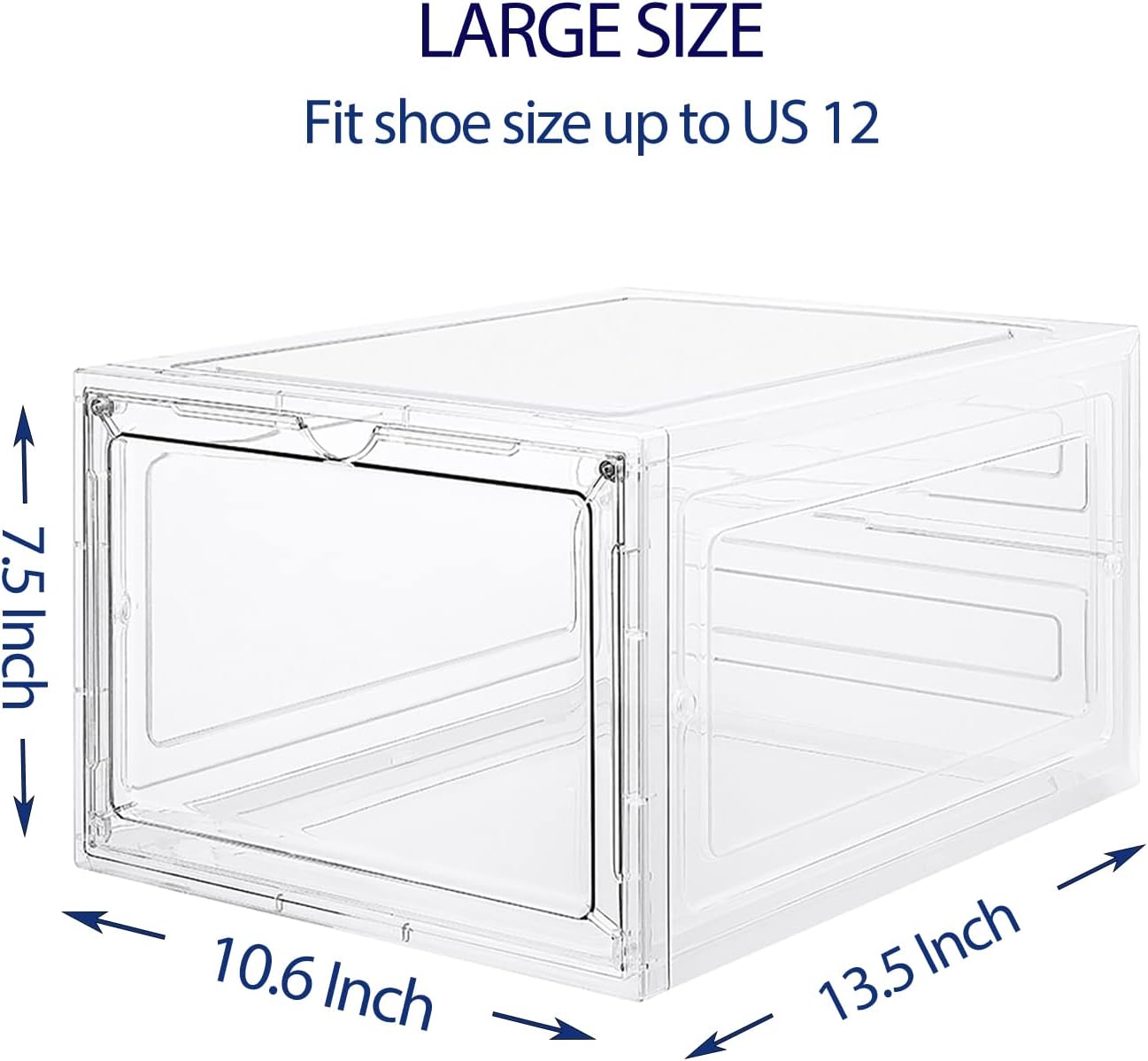 DEZENE Clear Shoe Storage Boxes: Pack of 6 Stackable Plastic Shoe Organizer Containers for Closet, Drop Front Shoe Bins for Sneakers, Fit Shoe Size Up to US Men 12