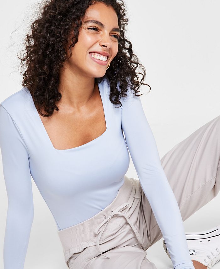 Juniors' Square-Neck Long-Sleeve Bodysuit