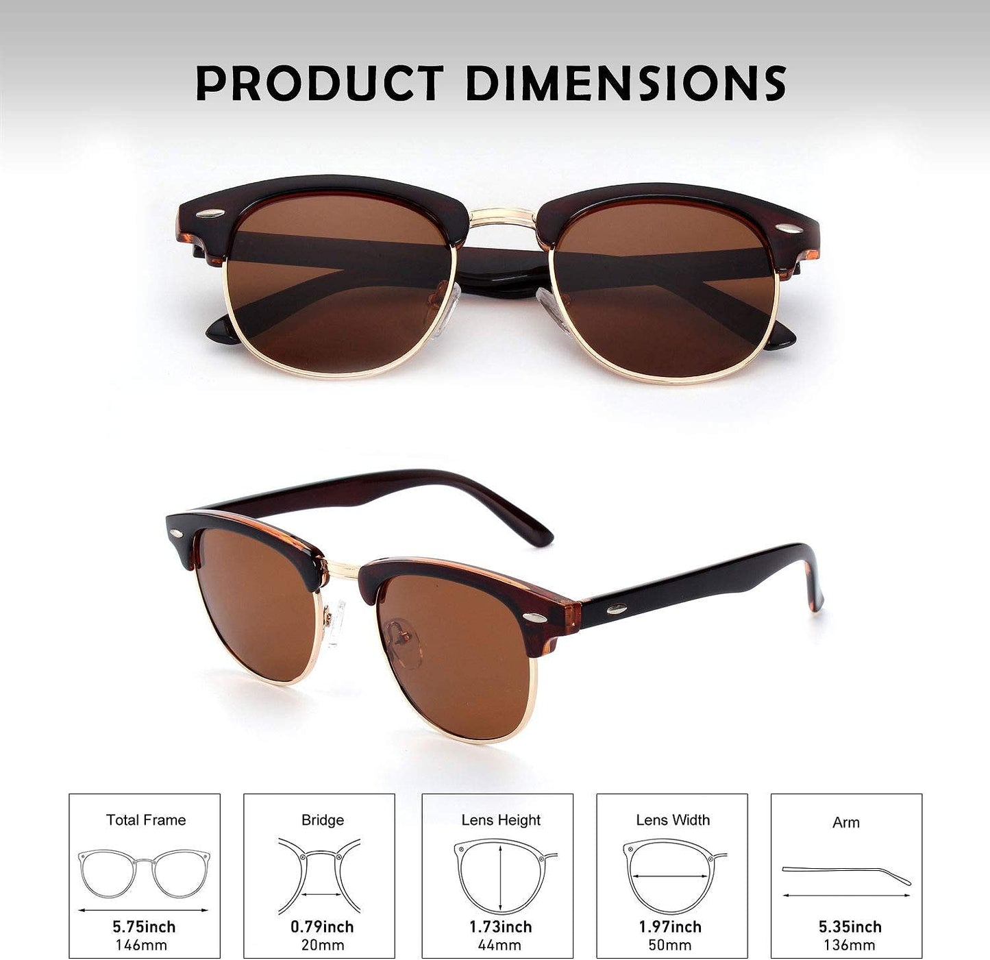 GQUEEN Classic Horn Rimmed Semi Rimless Polarized Sunglasses for Men Women GQO6