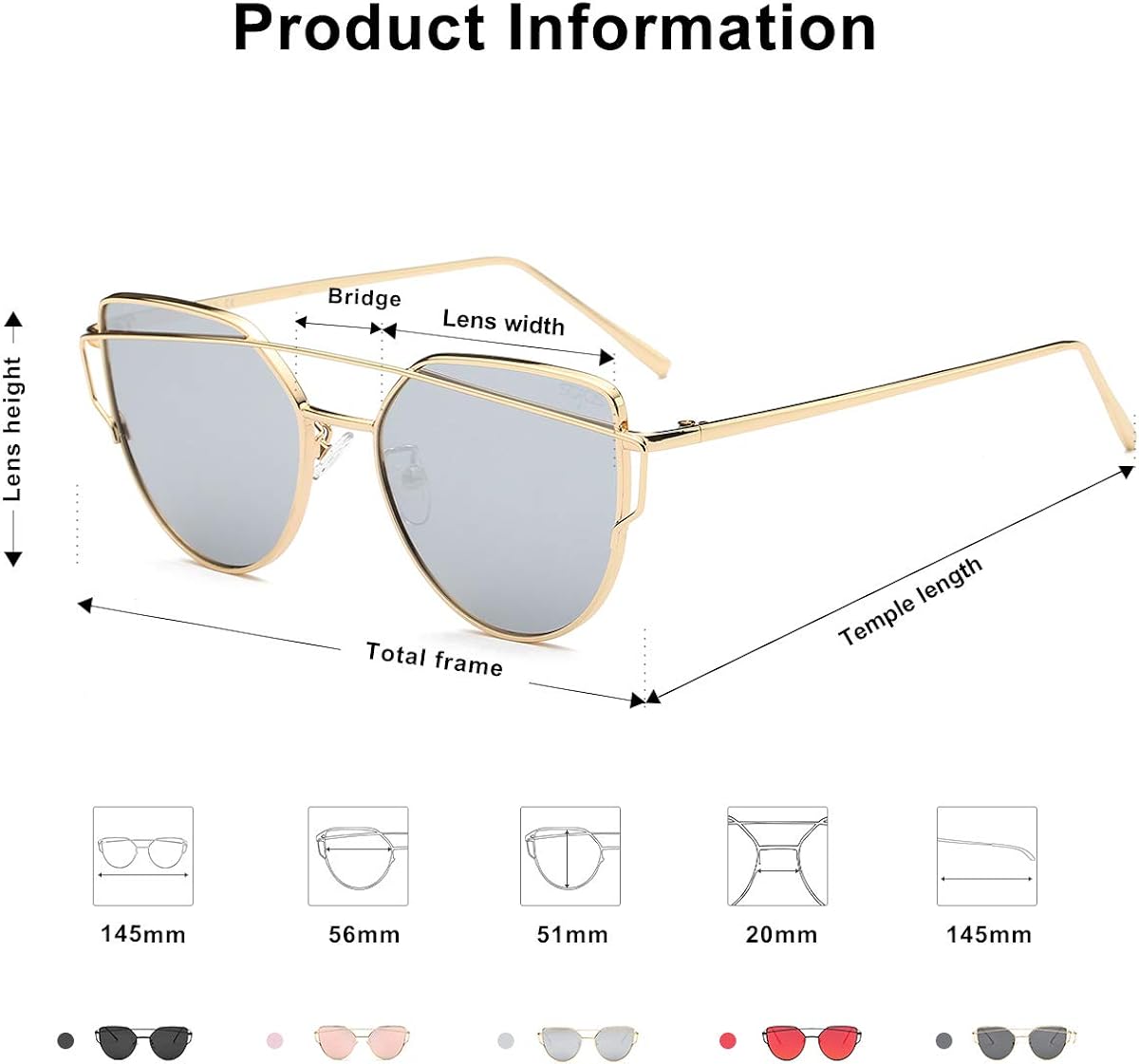 SOJOS Cat Eye Sunglasses for Women Fashion Designer Style Mirrored Lenses