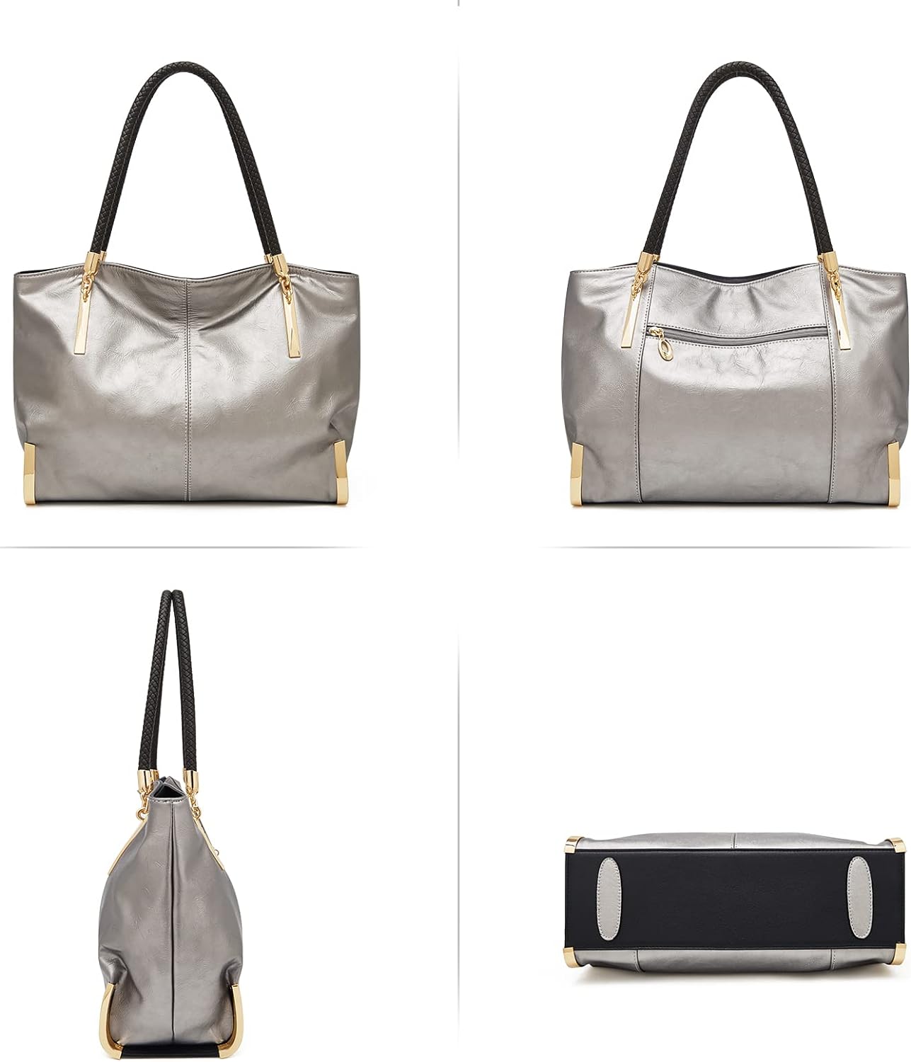 FOXLOVER Large Capacity Tote Handbags for Women, Genuine Leather Ladies Top-handle Bags Fashion Shoulder Bags Purses