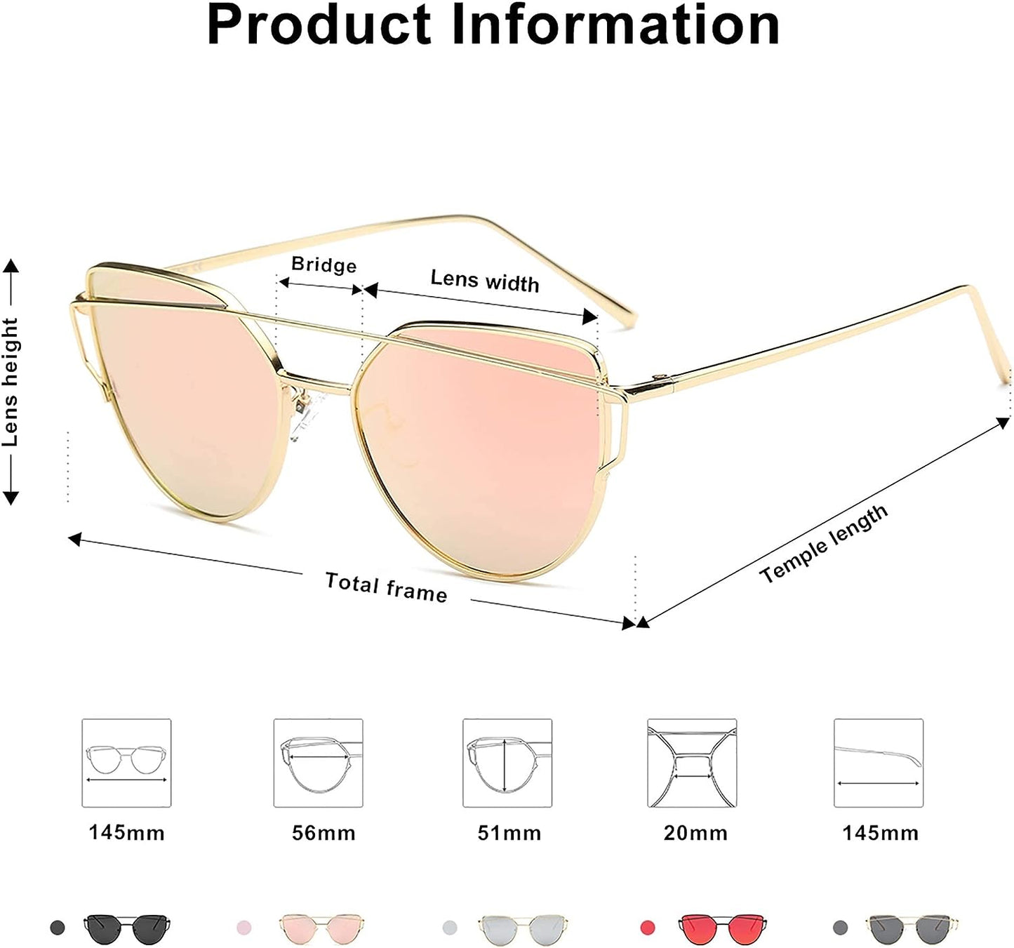 SOJOS Cat Eye Sunglasses for Women Fashion Designer Style Mirrored Lenses