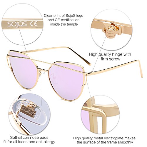 SOJOS Cat Eye Sunglasses for Women Fashion Designer Style Mirrored Lenses