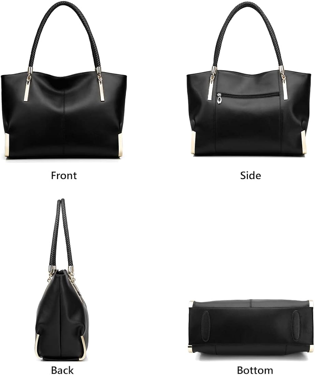FOXLOVER Large Capacity Tote Handbags for Women, Genuine Leather Ladies Top-handle Bags Fashion Shoulder Bags Purses