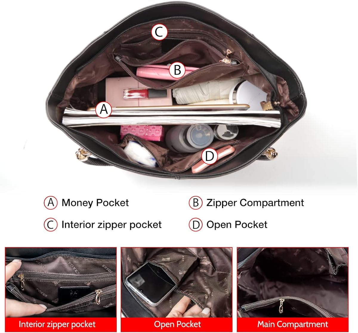 FOXLOVER Large Capacity Tote Handbags for Women, Genuine Leather Ladies Top-handle Bags Fashion Shoulder Bags Purses