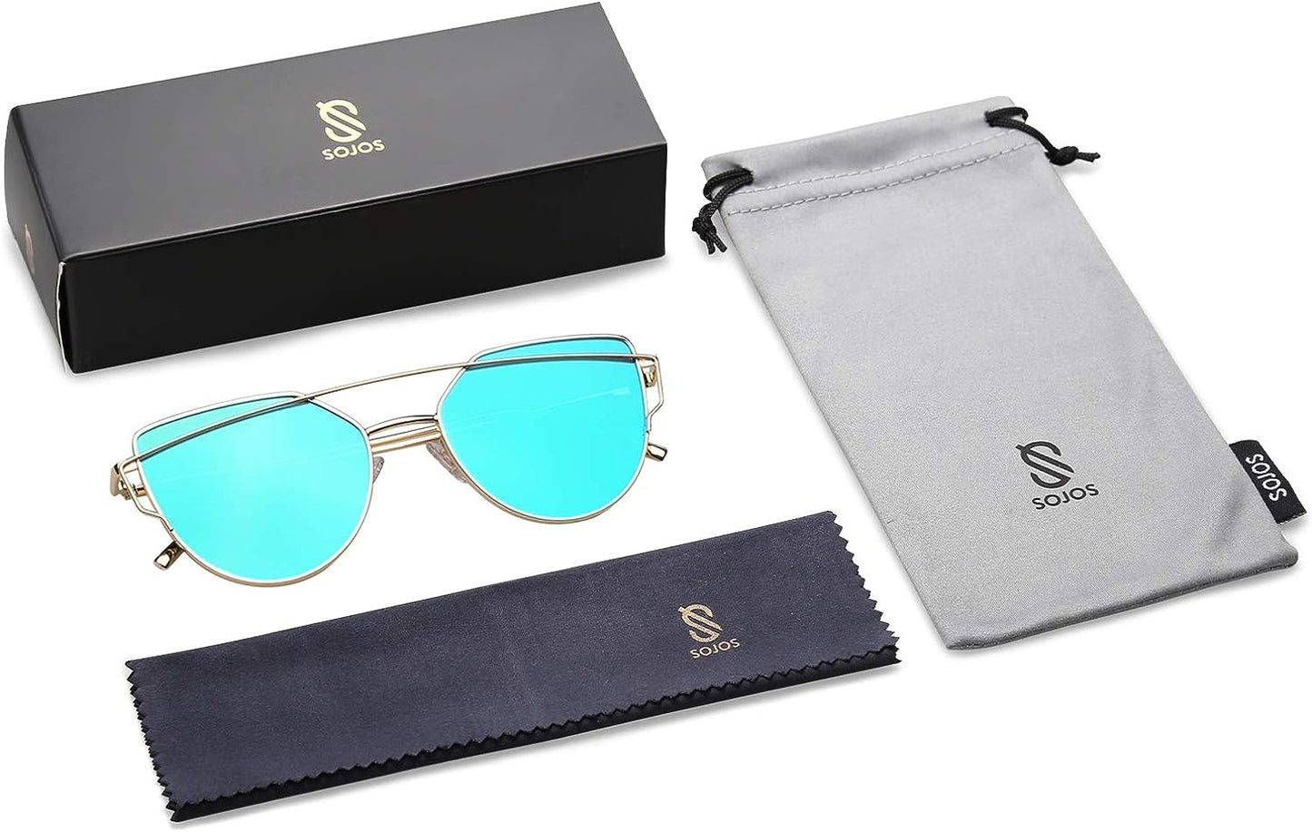 SOJOS Cat Eye Sunglasses for Women Fashion Designer Style Mirrored Lenses