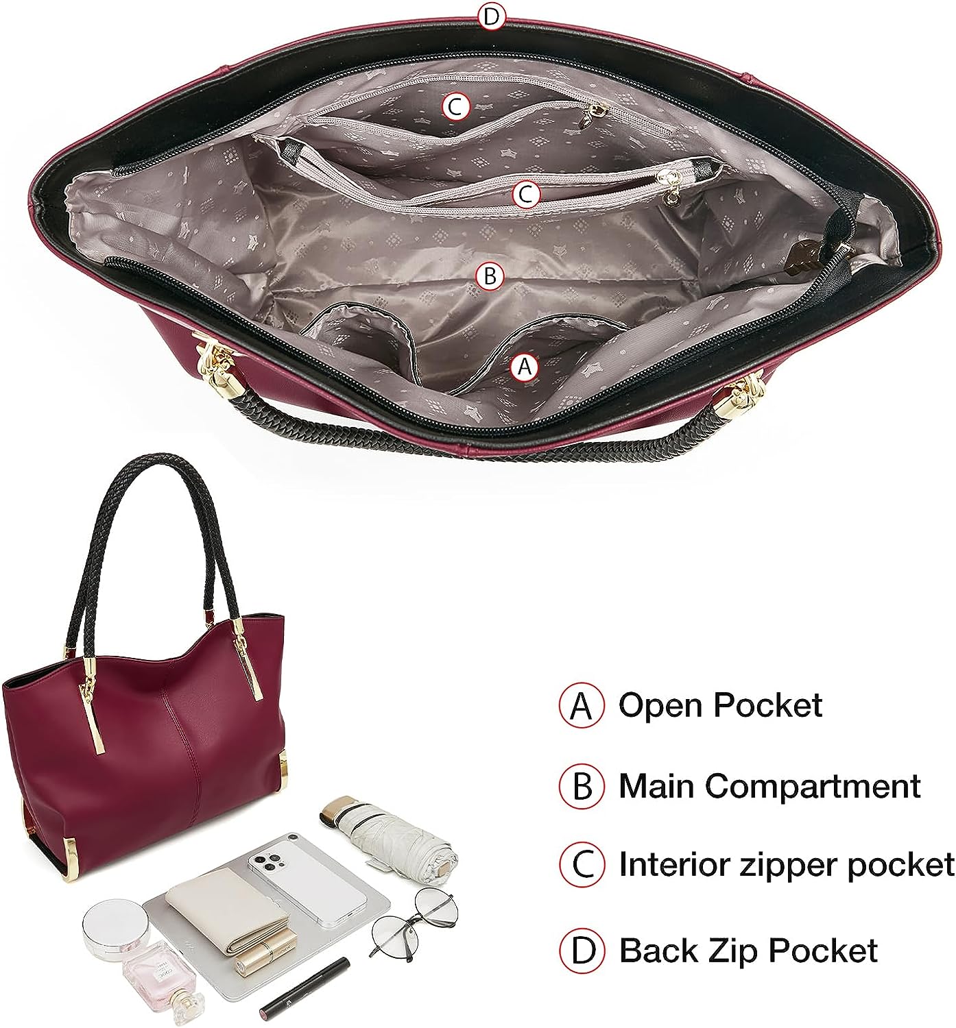 FOXLOVER Large Capacity Tote Handbags for Women, Genuine Leather Ladies Top-handle Bags Fashion Shoulder Bags Purses