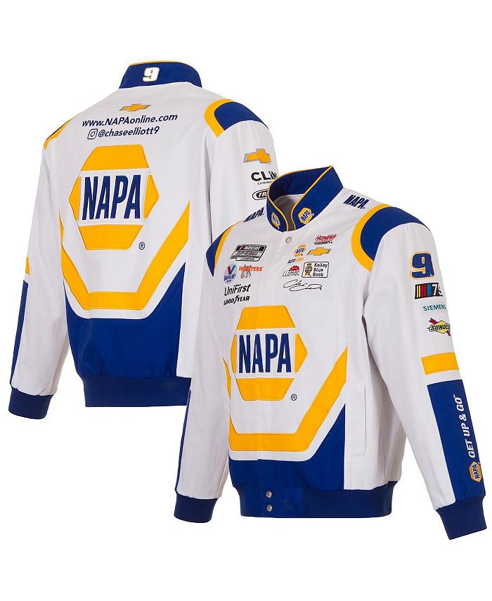 Men's White, Royal Chase Elliott NAPA Twill Driver Uniform Full-Snap Jacket