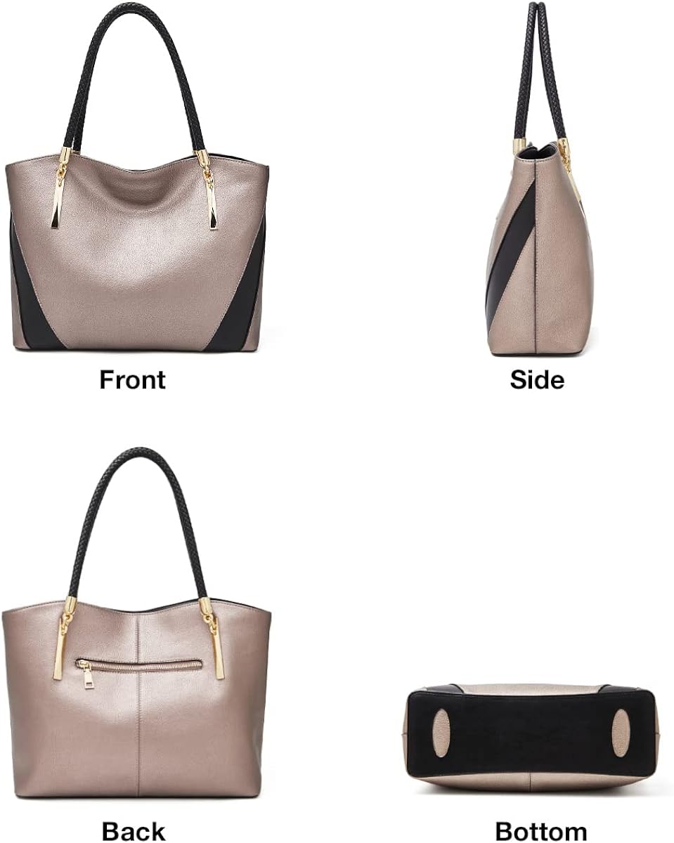 FOXLOVER Large Capacity Tote Handbags for Women, Genuine Leather Ladies Top-handle Bags Fashion Shoulder Bags Purses