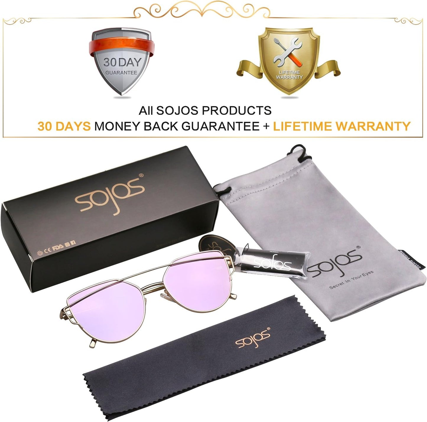 SOJOS Cat Eye Sunglasses for Women Fashion Designer Style Mirrored Lenses