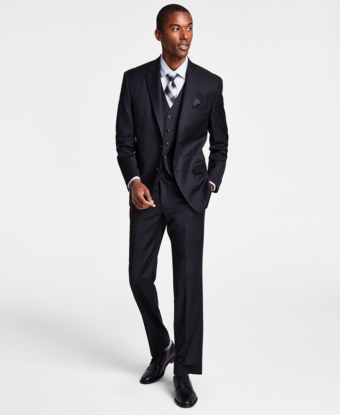 Men's Classic-Fit Wool Stretch Solid Vested Suit Separates