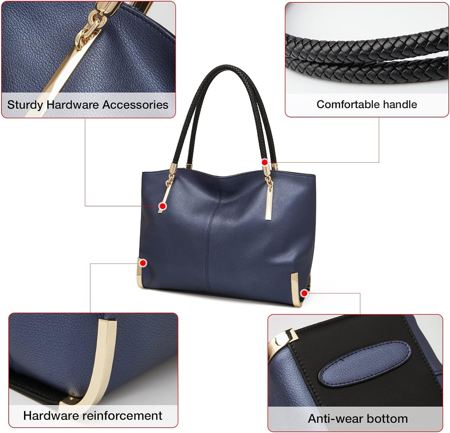 FOXLOVER Large Capacity Tote Handbags for Women, Genuine Leather Ladies Top-handle Bags Fashion Shoulder Bags Purses