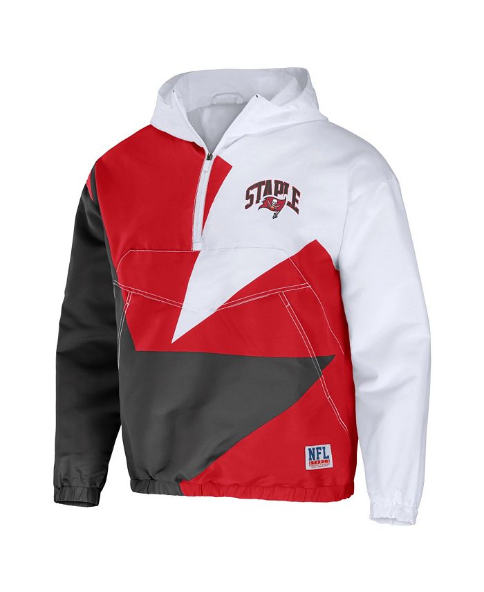 Men's NFL X Staple Red and Black Tampa Bay Buccaneers Pop Over Half-Zip Nylon Colorblocked Anorak