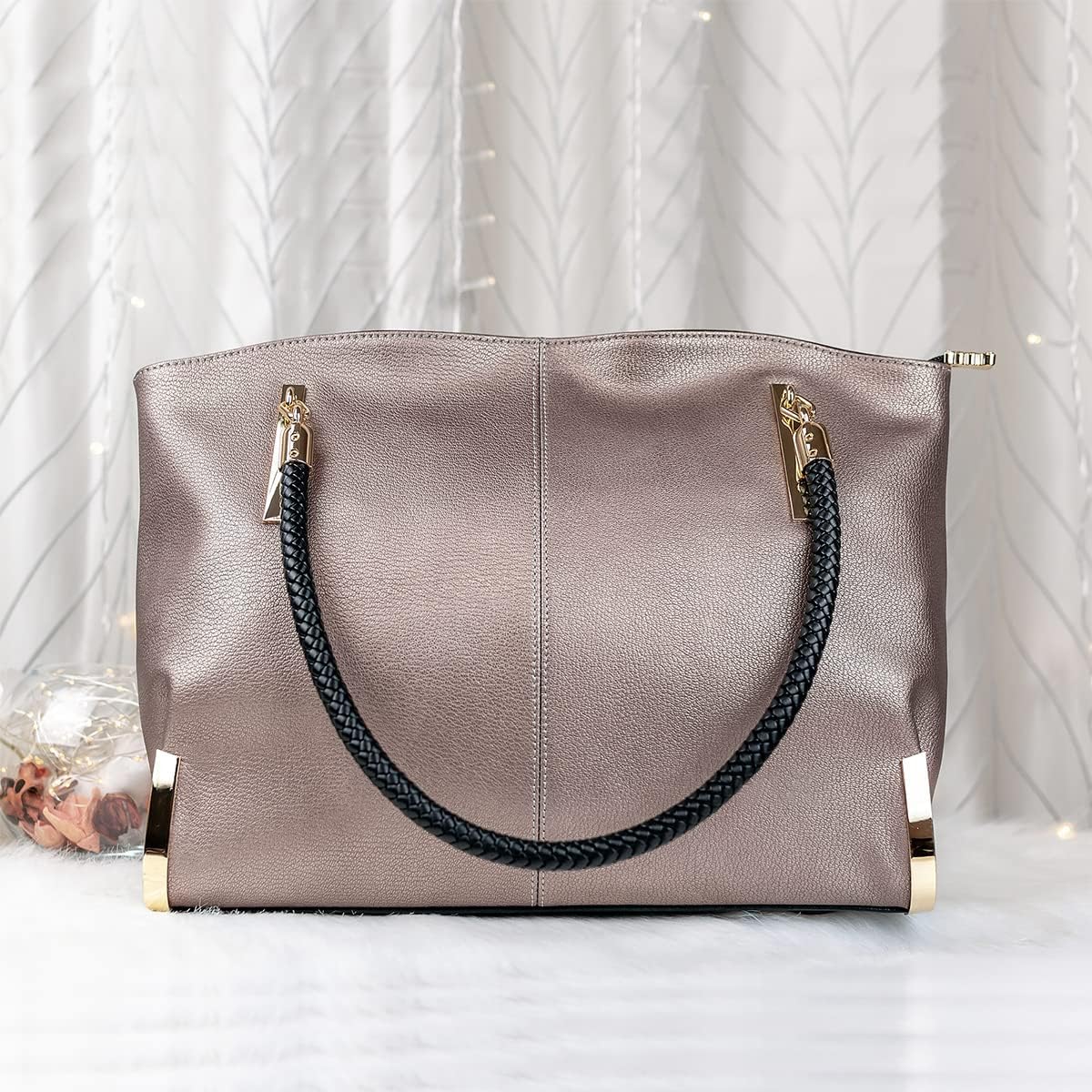 FOXLOVER Large Capacity Tote Handbags for Women, Genuine Leather Ladies Top-handle Bags Fashion Shoulder Bags Purses