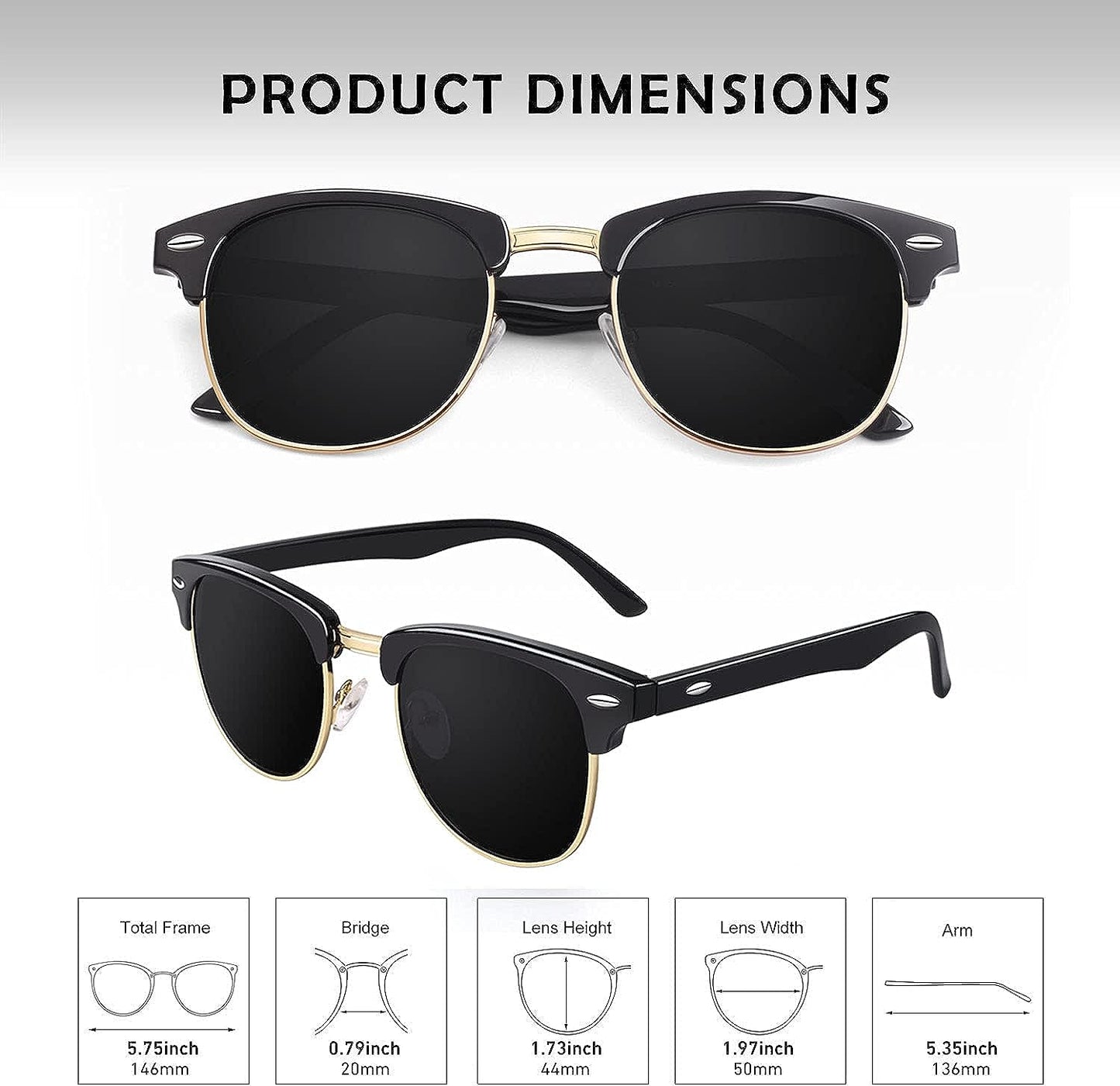 GQUEEN Classic Horn Rimmed Semi Rimless Polarized Sunglasses for Men Women GQO6
