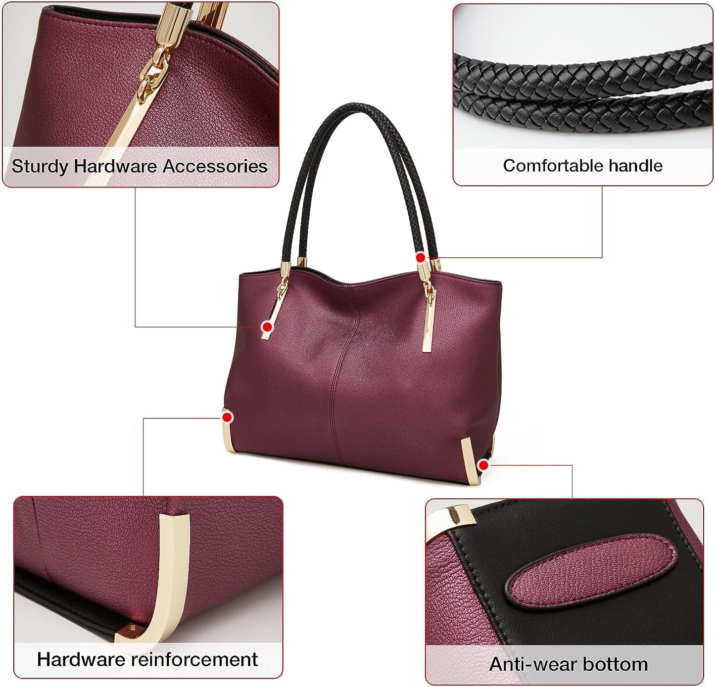 FOXLOVER Large Capacity Tote Handbags for Women, Genuine Leather Ladies Top-handle Bags Fashion Shoulder Bags Purses