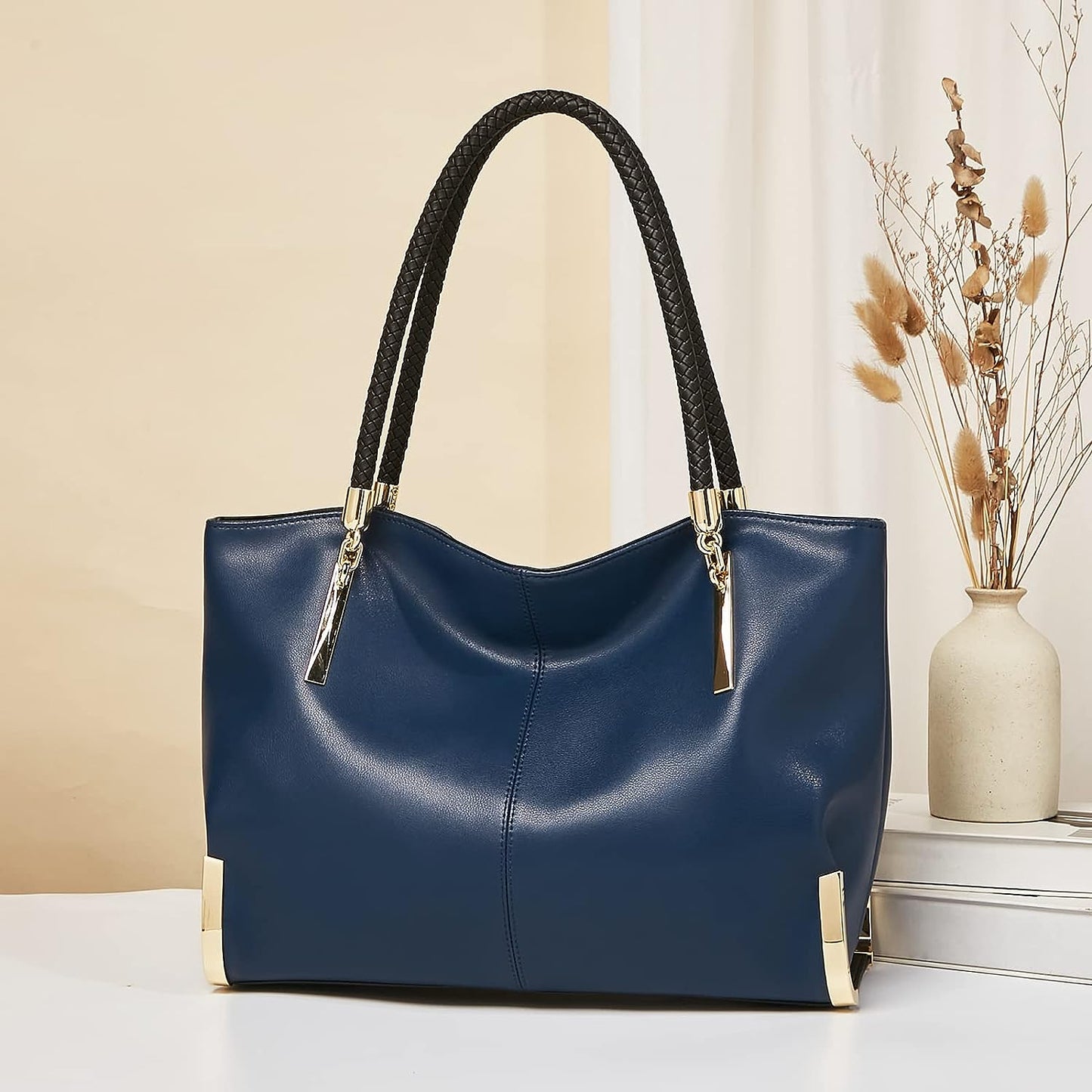 FOXLOVER Large Capacity Tote Handbags for Women, Genuine Leather Ladies Top-handle Bags Fashion Shoulder Bags Purses